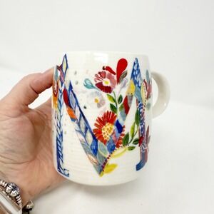 Anthropologie Starla M Halfmann Floral Petal Palette‎ Monogram Letter "M" Mug